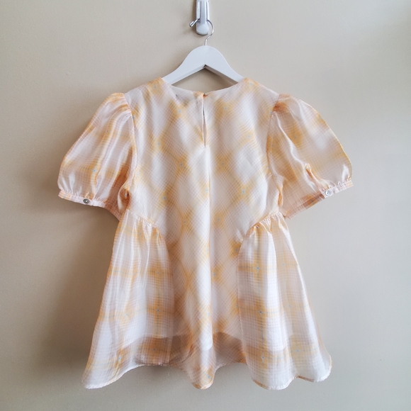 En Saison blouse plaid cream with hint of blue, babydoll fun puff sleeve - Picture 2 of 10
